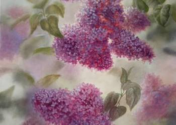 Kwiaty Bzy, ręcznie malowany olejny, L. Olbrycht