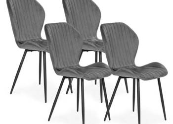 Zestaw 4 krzeseł do salonu jadalni nowoczesne krzesło szary welur ModernHo…