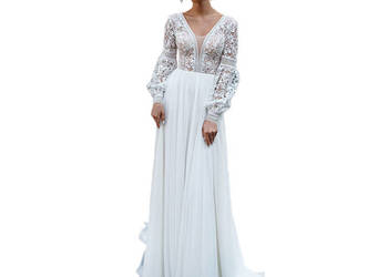 Suknia ślubna A-line boho bufiaste rękawy 36 S, 38 M, 40 L, 42, 44, 46 XXXL