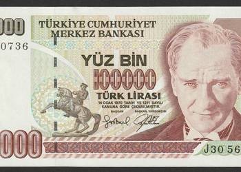 Turcja 100000 lirasi 1970 - ATATURK - stan bankowy UNC