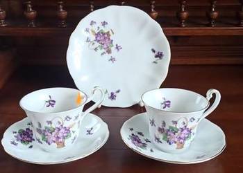 Fiołki. Filiżanka. Syg. Rheinpfalz. Germany.   Biała porc