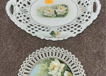 Talerzyk z ażurem. Nenufary. Biała porcelana, złocona.   Przepiękny dekor, Talerzyk z ażurem. Nenufary. Biała porcelana, złocona.   Przepiękny dekor,