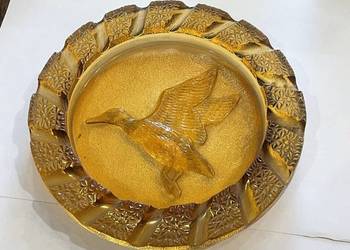 Duża popielnica vintage z lat 60-70 – artystyczne szkło miodowe