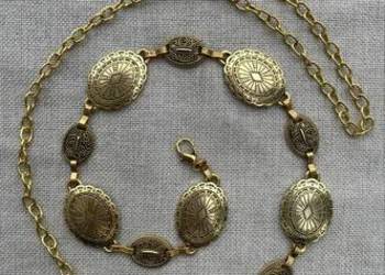 Złoty pasek pas metalowy regulowany łańcuch na talię drobny ozdobny