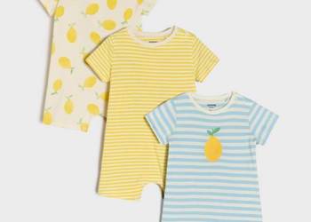 Rompery Sinsay 62 bawełna rampers pajacyki 3pack cytryny żółte