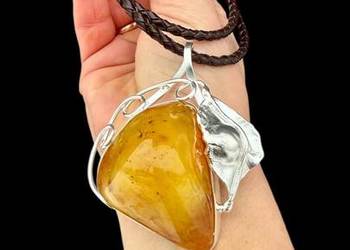 Wisior srebro 925 bursztyn bałtycki unikat artystyczny rękodzieło