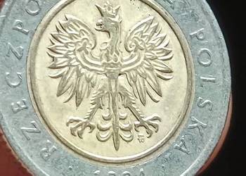 Sprzedam 5 zł 1994 r źle bity rdzeń