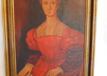 Stary obraz ,sygnowany, portret Elżbiety Batory