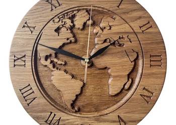 Dębowy zegar ścienny 30 cm – Mapa Świata  Cichy mechanizm