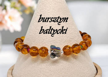 Bransoletka z bursztynu, bursztyn bałtycki koniak motyl #936