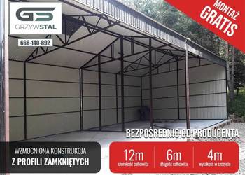 Garaż Blaszany |Wiata o wymiarach 12x6m HALA OTWARTA - GRZYWSTAL