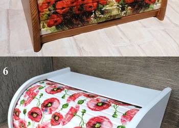 Chlebak drewniany ręcznie zdobiony decoupage prezent maki