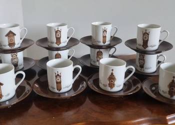 Zestaw kawowy deserowy,  12 szt, talerzyki deserowe.  Motyw zegarów