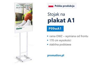 Biały stojak na plakat A1 z ramą OWZ do salonu i showroomu firmowego