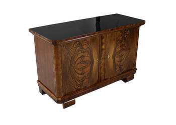 Niepowtarzalna komoda art - deco z czarnym blatem w orzechu / po renowacji