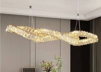 Żyrandol kryształowy nowoczesny, podłużna lampa wisząca złota glamour