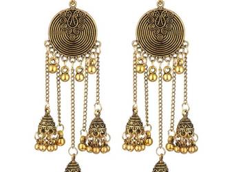 Długie kolczyki orientalne złoty kolor retro boho etno bohemian hippie krąż Długie kolczyki orientalne złoty kolor retro boho etno bohemian hippie krąż