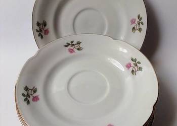 6 talerzyków ze złoceniami i kwiatami Bogucice vintage PRL