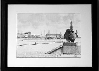 Rysunek Gdynia 30x40/21x30 nowy Wykonany tuszem praca ręczna
