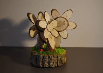 Dekoracja drewniana – kwiaty z plastra drewna, styl rustykalny / handmade