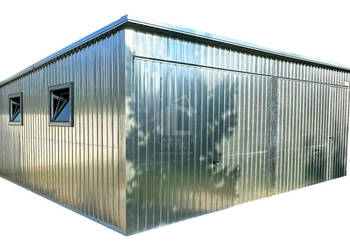 Garaż blaszany 6x6m 2x brama uchylna 2x okno drzwi ocynk dach spad ID773
