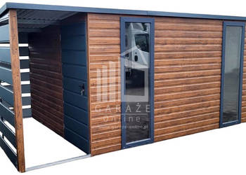 DOMEK OGRODOWY 4,5x2,5 m + wiata 1,5x2,5 - spad tył - drzwi + 2x okno ID535