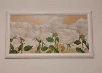 Obraz białe róże w ramie 60x110