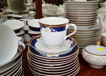 Filiżanka, duża z talerzkiem deserowym, z kobaltem. Royal Orchid