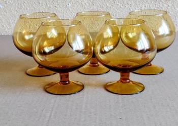 Kieliszki do koniaku miodowe PRL - 5 sztuk