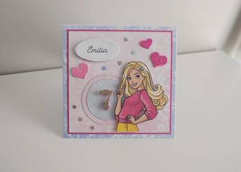 Personalizowana kartka na urodziny Barbie ręcznie robiona Personalizowana kartka na urodziny Barbie ręcznie robiona