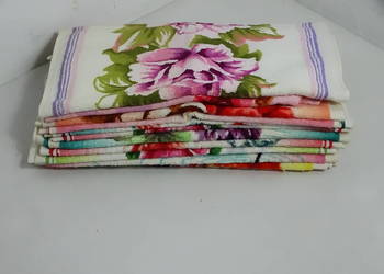 Zestaw 12 ręczników frotte vintage w kwiaty – 73x36 cm | Stan bardzo dobry