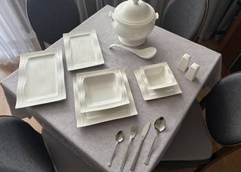 Zestaw obiadowy MALACASA Mario 28 el. Porcelana kremowa. Kompl. 6 os.