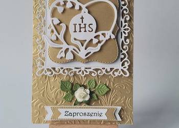 ZAPROSZENIA KOMUNIA UNIWERSALNE IHS W SERCU B6 ZŁOTO - BIEL