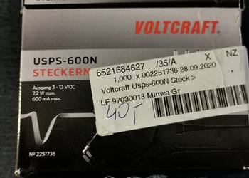 Zasilacz wtykowy VOLTCRAFT USPS-600N, regulowany 3 V / DC, 4