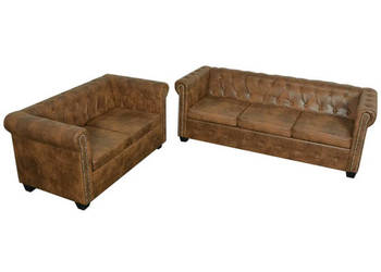 2 sofy Chesterfield: 2-osobowa i 3-osobowa brązowe WM-274322