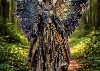 Piękny anioł ze skrzydłami z prawdziwych piór.