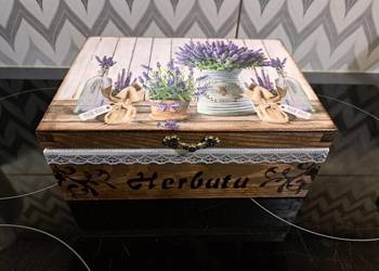 Herbaciarka lawenda z koronką handmade