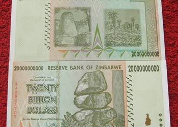 ZIMBABWE 20 BILIONÓW DOLARÓW Kolekcjonerski Banknot UNC