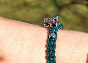 BRANSOLETKA STAL 316l WILK MOCNY ZIELONY SZNUREK 17 cm LUB WYMIAR PUDEŁKO