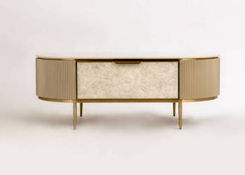 stolik kawowy ryflowany / ława złota /  Champion Glamour Premium z muszelk…