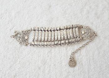 Szeroka bransoleta srebrny kolor bransoletka boho hippie etno bohemian gyps