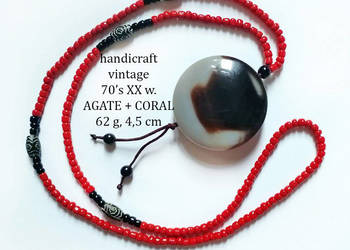 Agat + koral wisior vintage 70 XX w. 60 g 4,5x1 cm