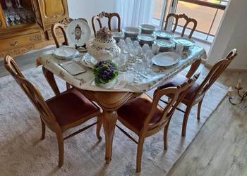 meble i zastawa Elegancki komplet jadalniany w stylu klasycznym – stół + 6