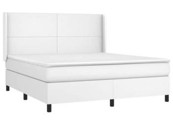 Łóżko kontynentalne z materacem i LED biała ekoskóra 160x200cm WM-3139272