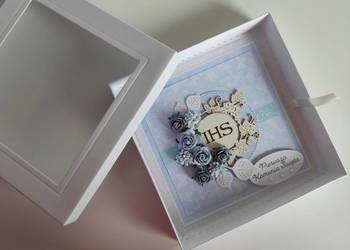 Kartka w pudełku ręcznie robiona na Komunię Świętą