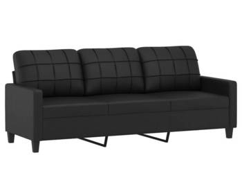 3-osobowa sofa, czarna, 180 cm, obita sztuczną skórą（SKU:359122）