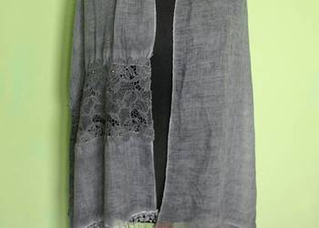 Szal - z koronką - Duży - szary - 90 x 170 cm Szal - z koronką - Duży - szary - 90 x 170 cm