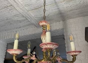 Francuski antyczny Żyrandol nr. 5 Francja XX w. Lampa porcelana, różyczki