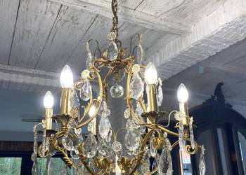 Duży Francuski kryształowy Żyrandol nr. 30 mosiądz Antyk Lampa