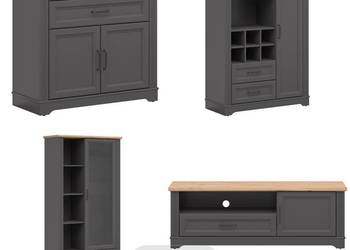 Zestaw 4 mebli Tolmin BRW - komoda + RTV + witryna + regat | NOWY